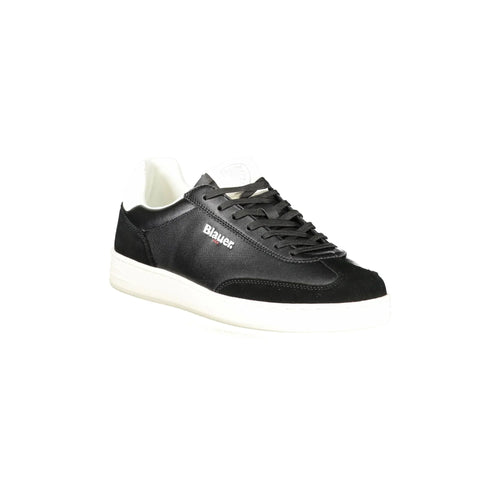 BLAUER Men's Black Sneakers with Laces and White Contrast Details