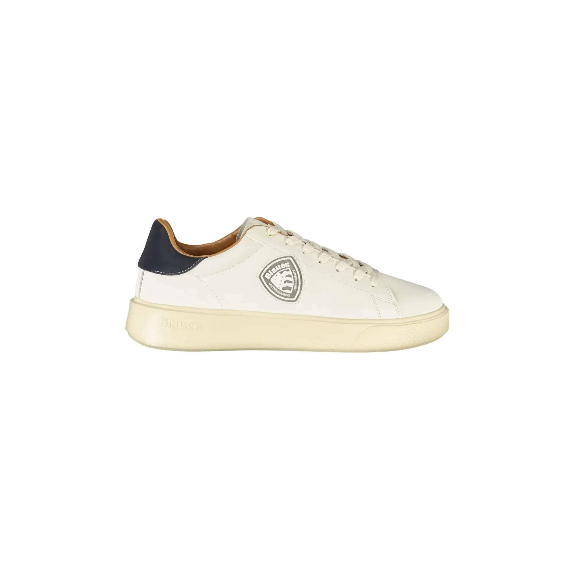 BLAUER Men's White Sneakers with Laces and Blue Contrast Details