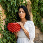 Half-pine cone vase with red fiery base in Caltagirone ceramic