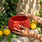 Half-pine cone vase with red fiery base in Caltagirone ceramic