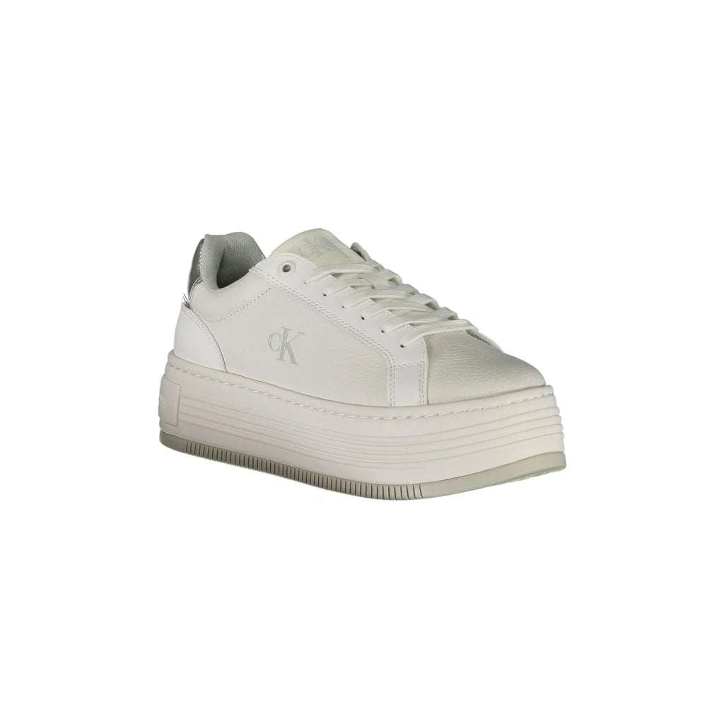 CALVIN KLEIN Scarpe Sneakers Donna Bianche con Zeppa e Dettagli Argento