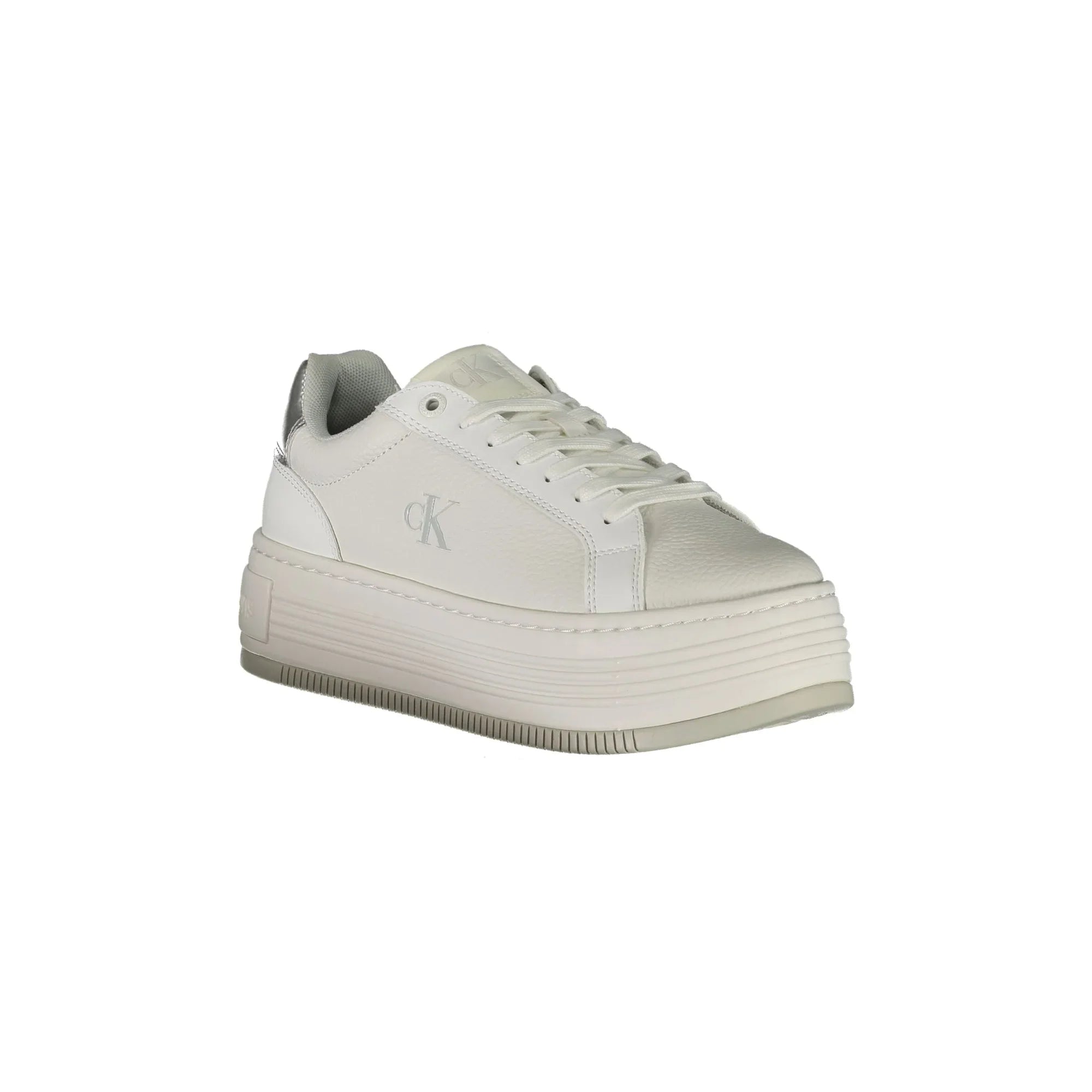 CALVIN KLEIN Women's White Wedge Sneakers with Silver Details
