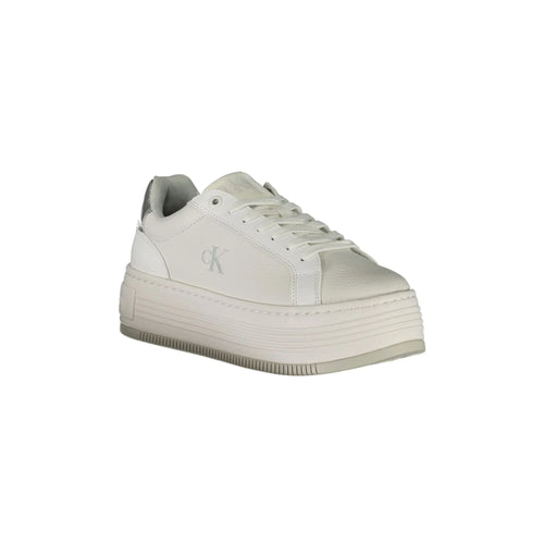 CALVIN KLEIN Women's White Wedge Sneakers with Silver Details