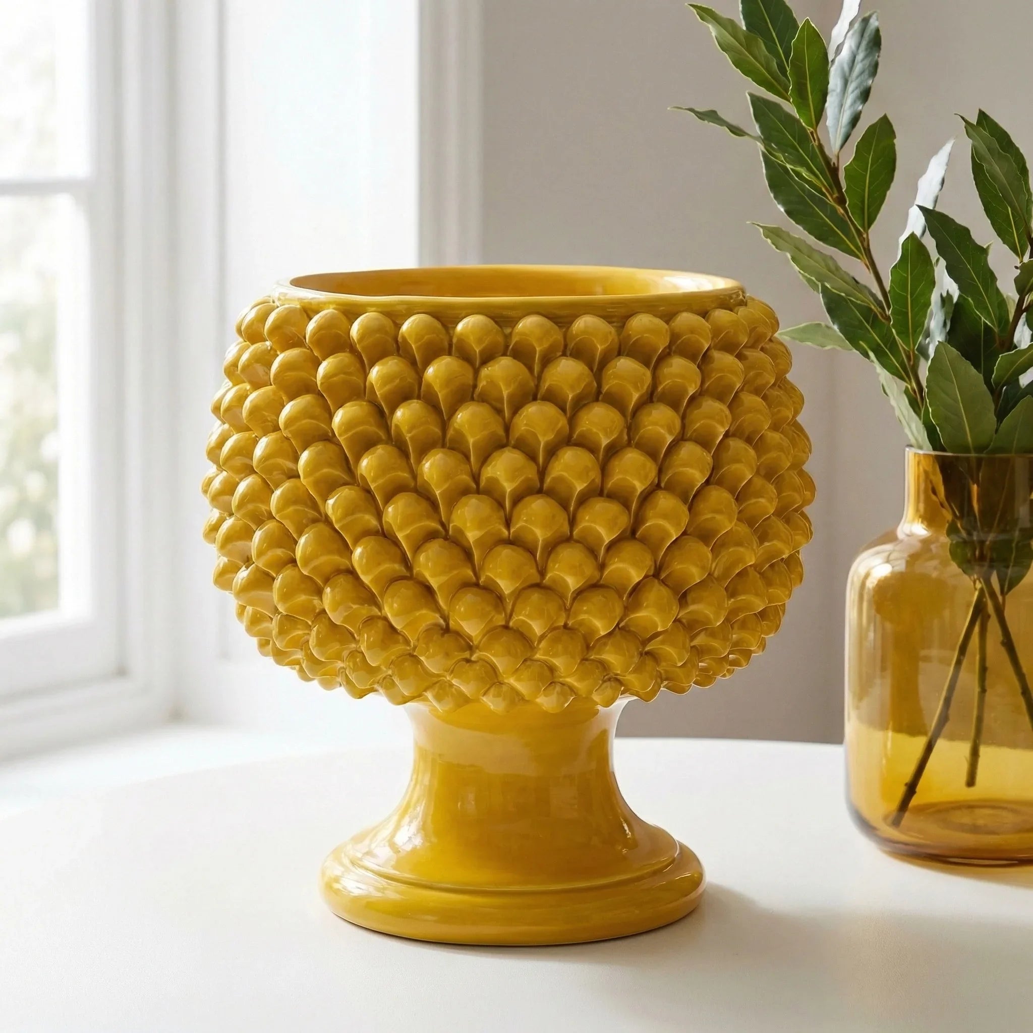 Half-pineapple mustard ceramic vase from Caltagirone