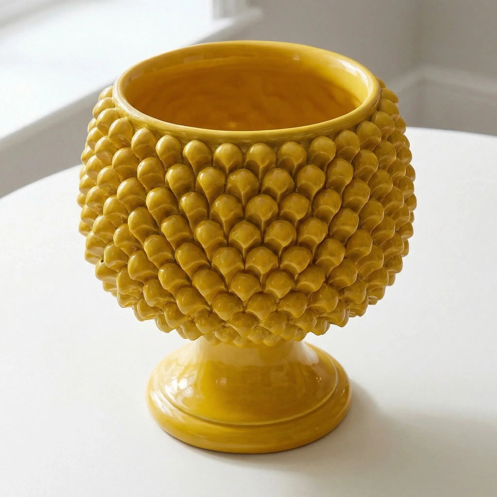 Half-pineapple mustard ceramic vase from Caltagirone