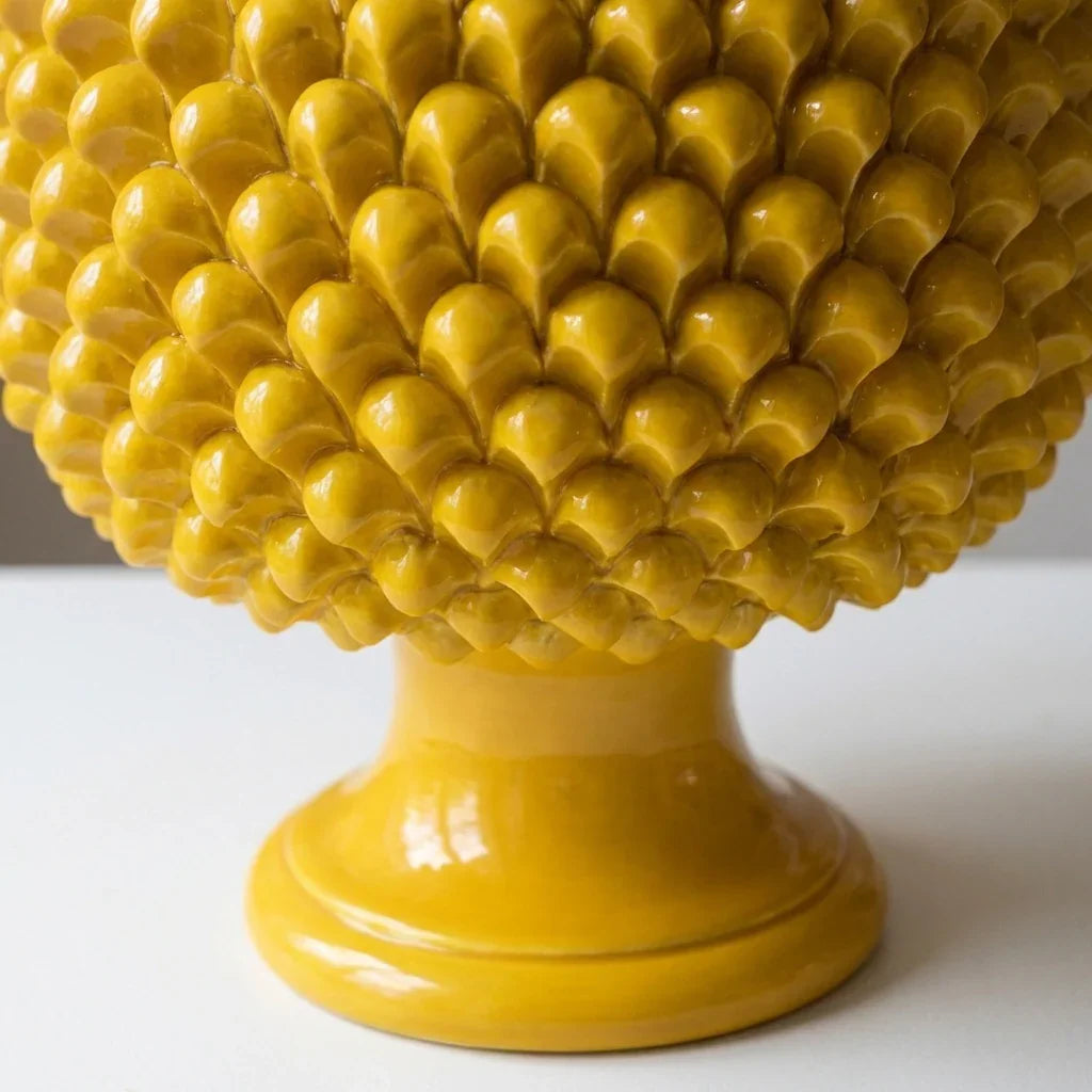 Half-pineapple mustard ceramic vase from Caltagirone