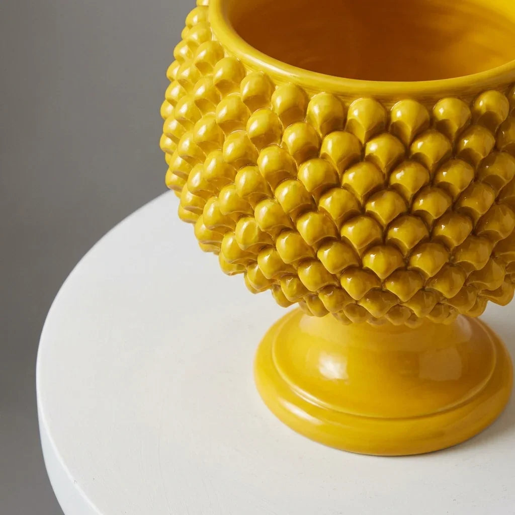 Half-pineapple mustard ceramic vase from Caltagirone