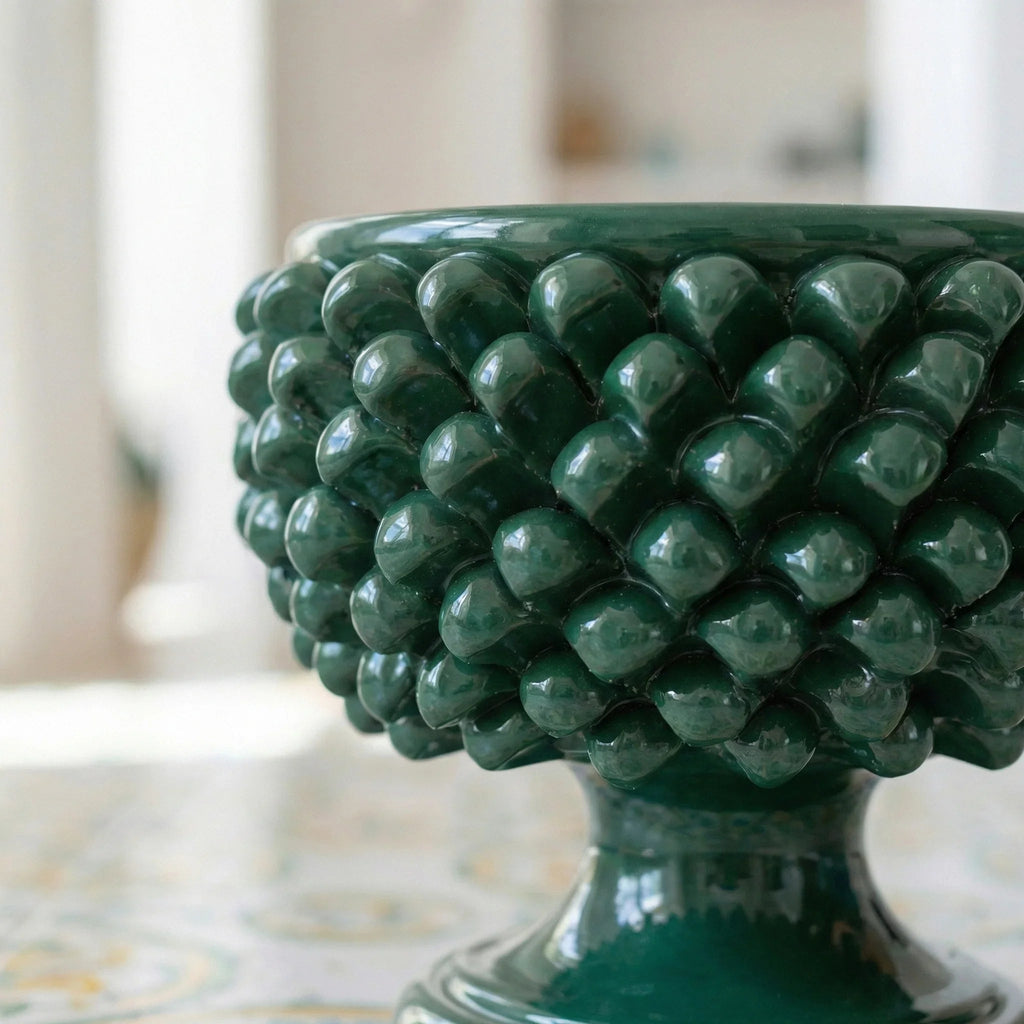 Vaso Mezza Pigna in Ceramica di Caltagirone — Verde Antico