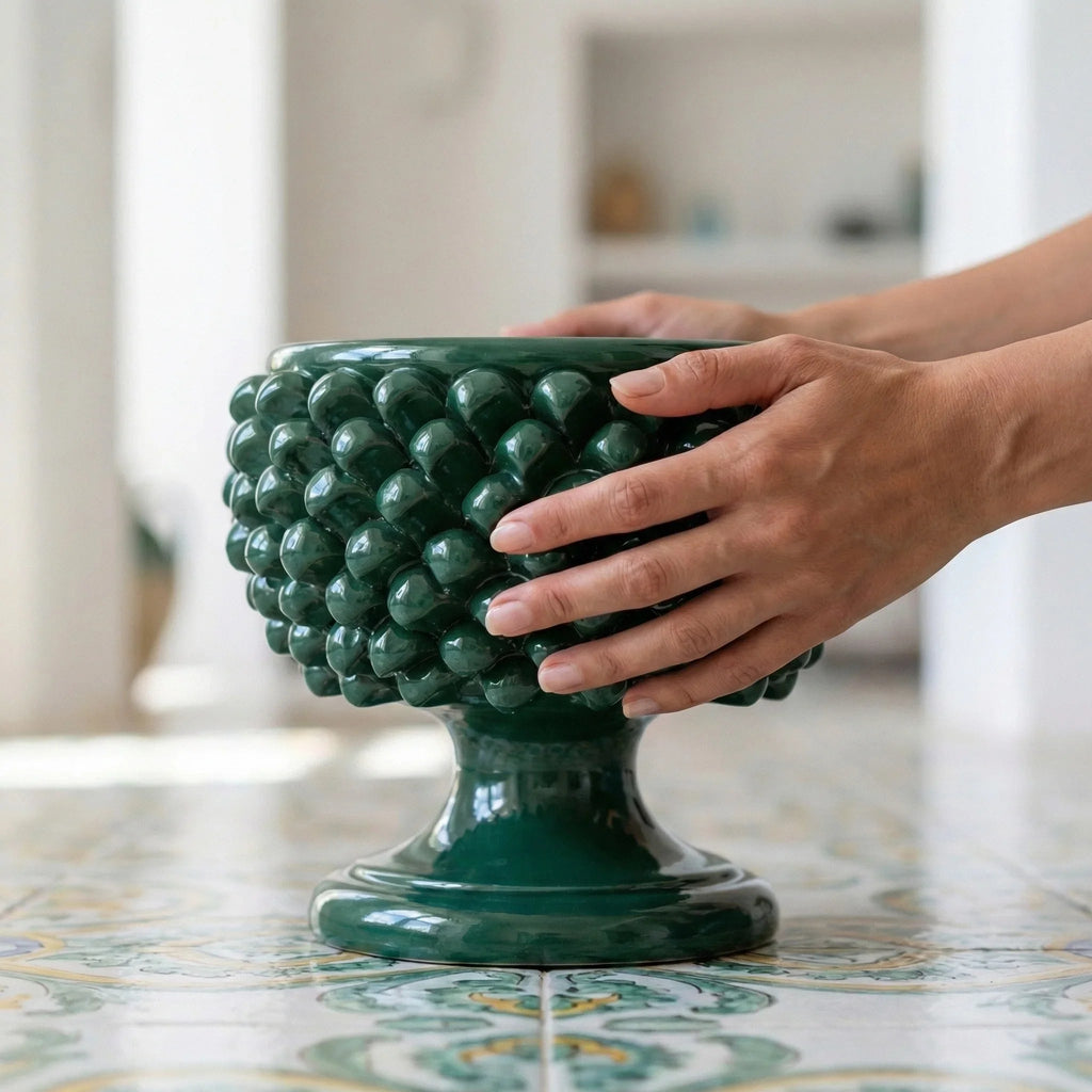 Vaso Mezza Pigna in Ceramica di Caltagirone — Verde Antico