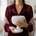 Half-pineapple vase white line in Caltagirone ceramic