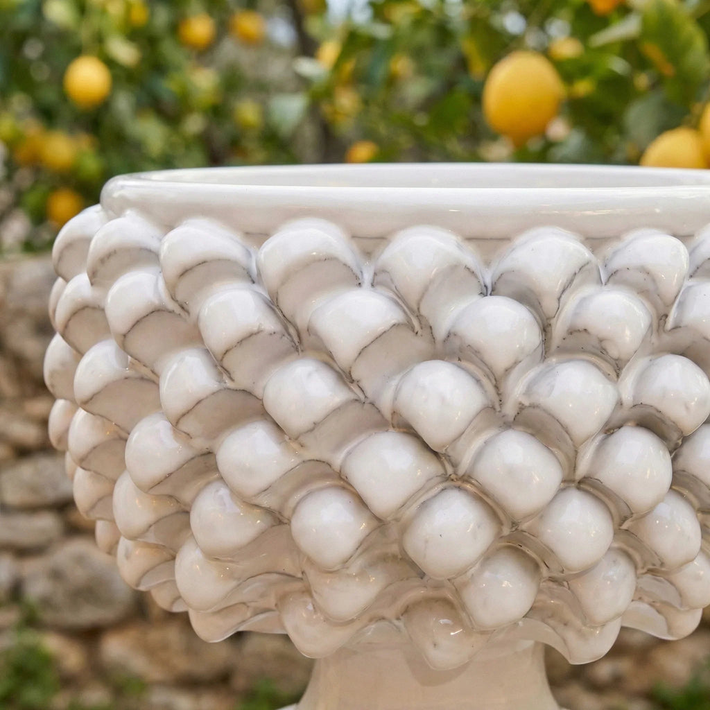 Half-pineapple vase white line in Caltagirone ceramic