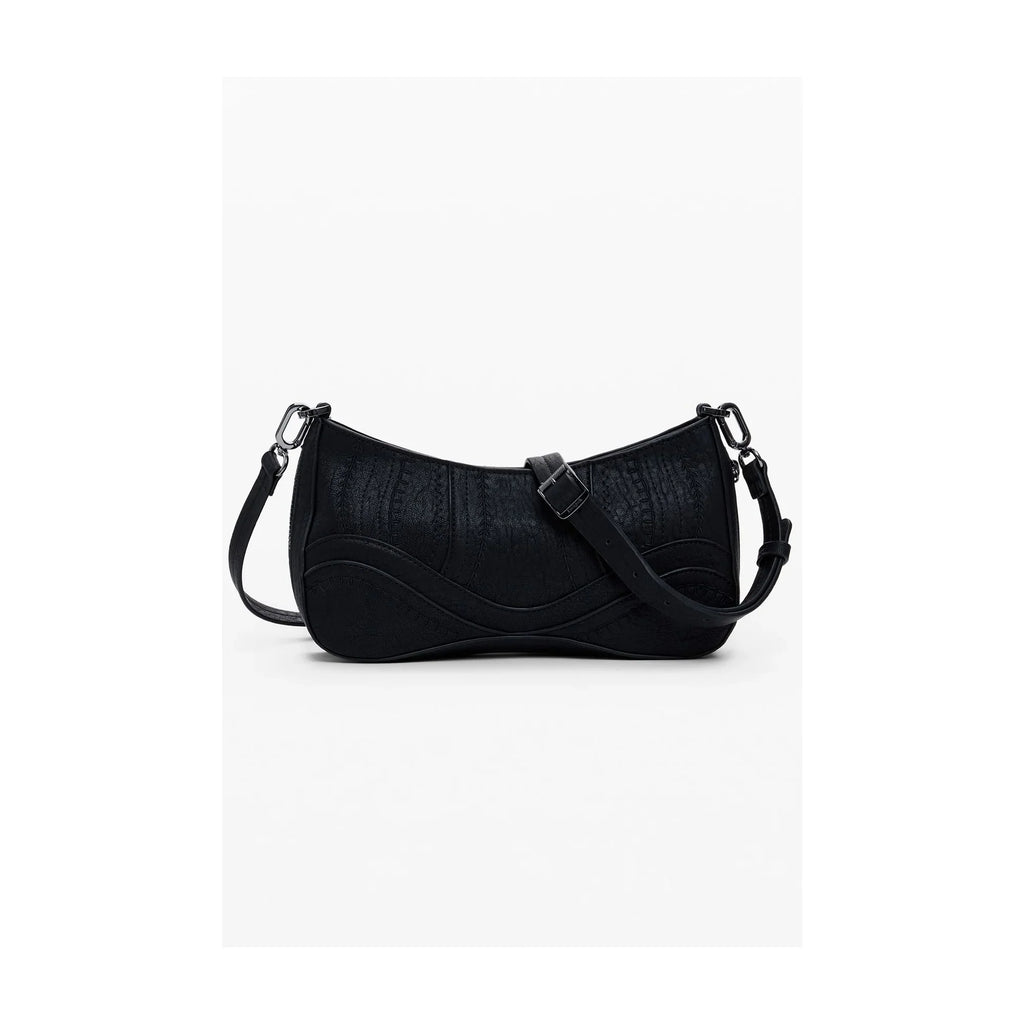 DESIGUAL Women's Black Embroidered Patch Alsacia Shoulder Bag