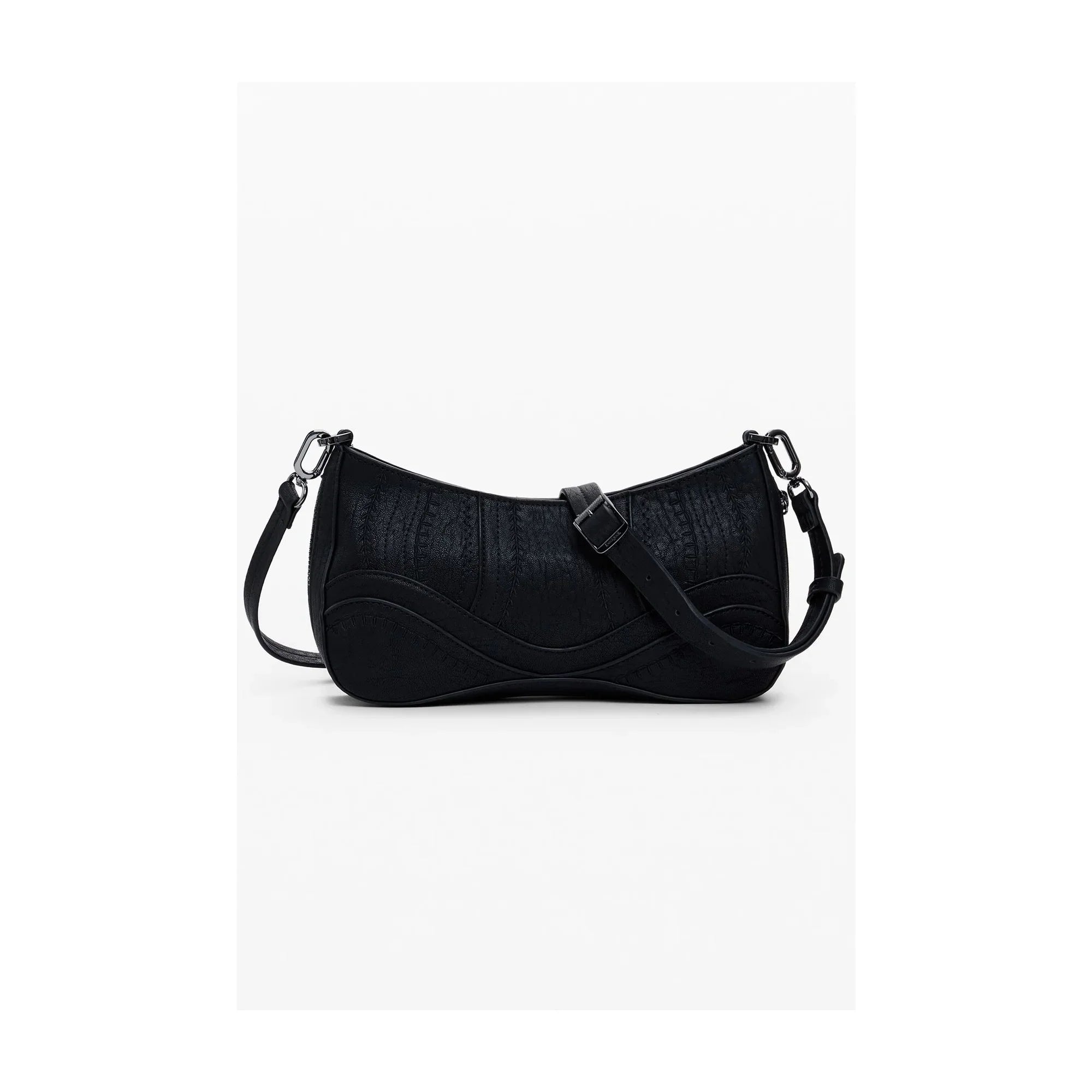 DESIGUAL Women's Black Embroidered Patch Alsacia Shoulder Bag