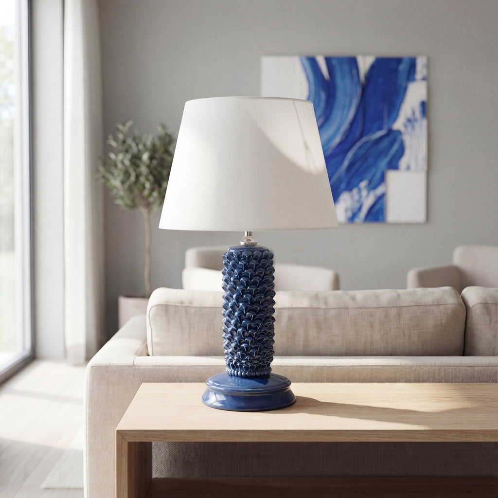 Lume Pigna Cilindro in Ceramica di Caltagirone h 60 cm — Blu Intenso