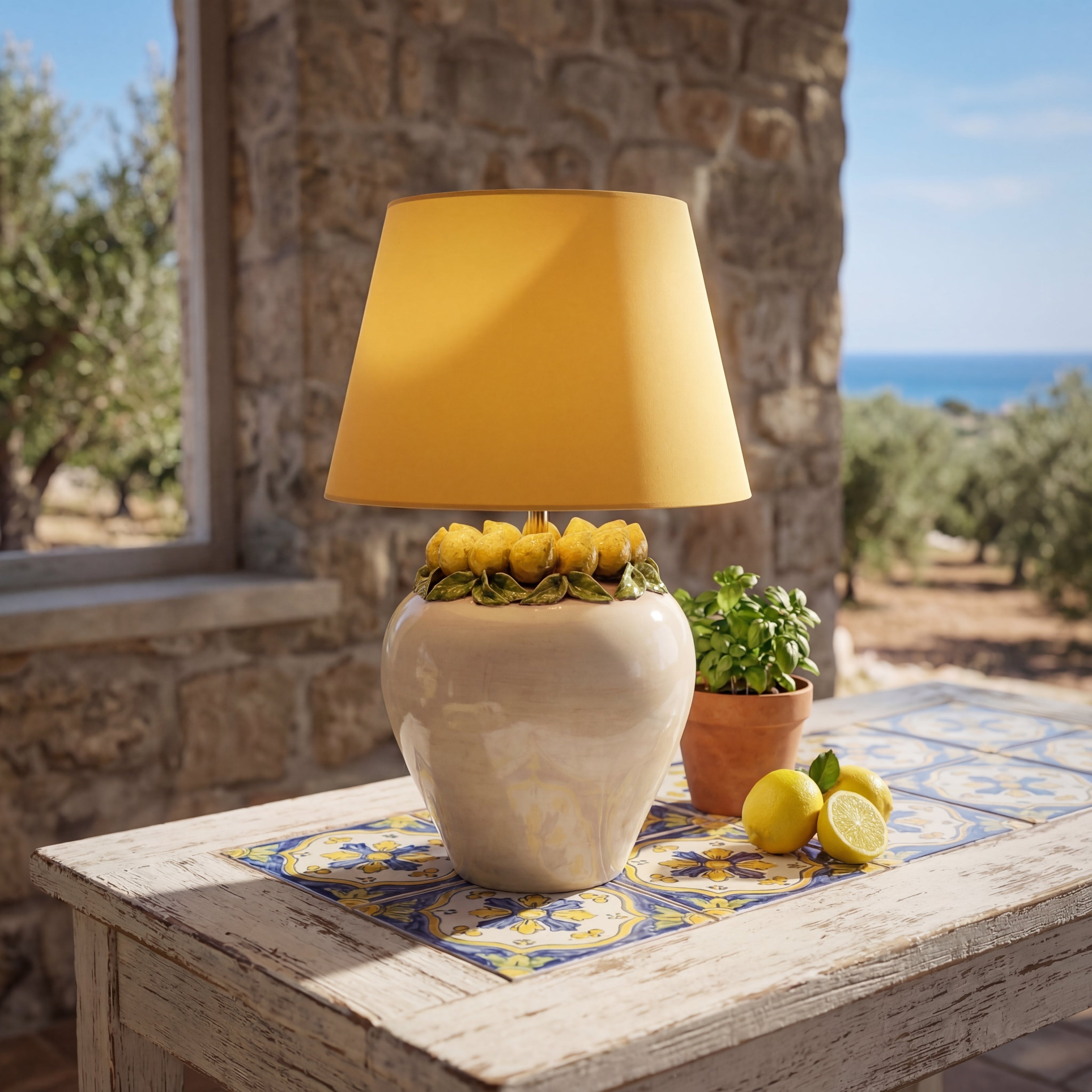 Lume Boccia in Ceramica di Caltagirone h 27 cm — Limoni Siciliani
