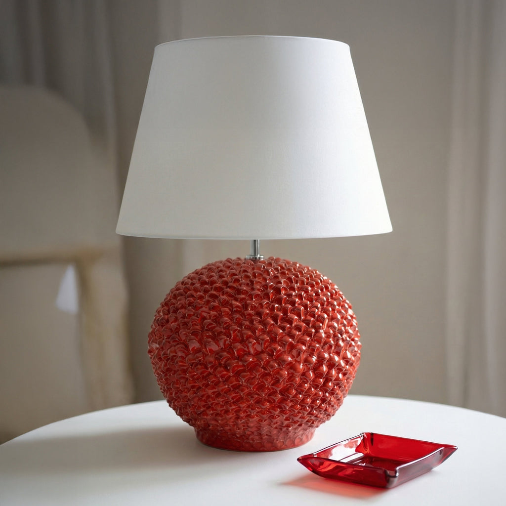 Lume palla a pigna in ceramica decoro Rosso Fuoco Ceramiche di Caltagirone Sofia