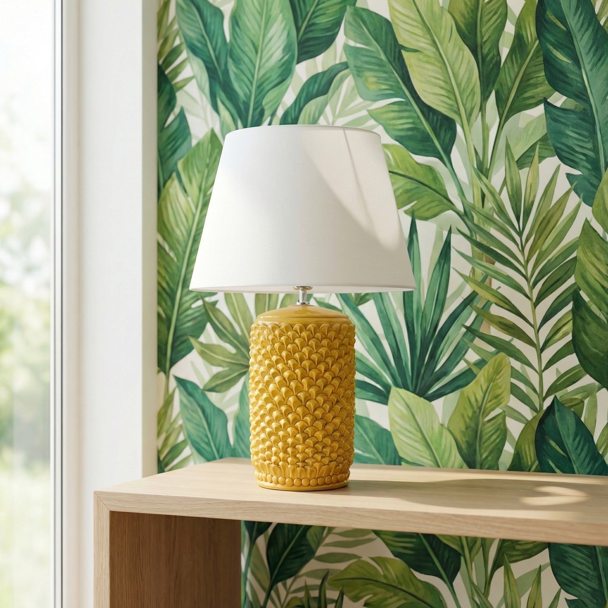 Lume Pigna Cilindro in Ceramica di Caltagirone h 60 cm — Senape