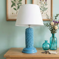 Lume Pigna Cilindro in Ceramica di Caltagirone h 60 cm — Turchese