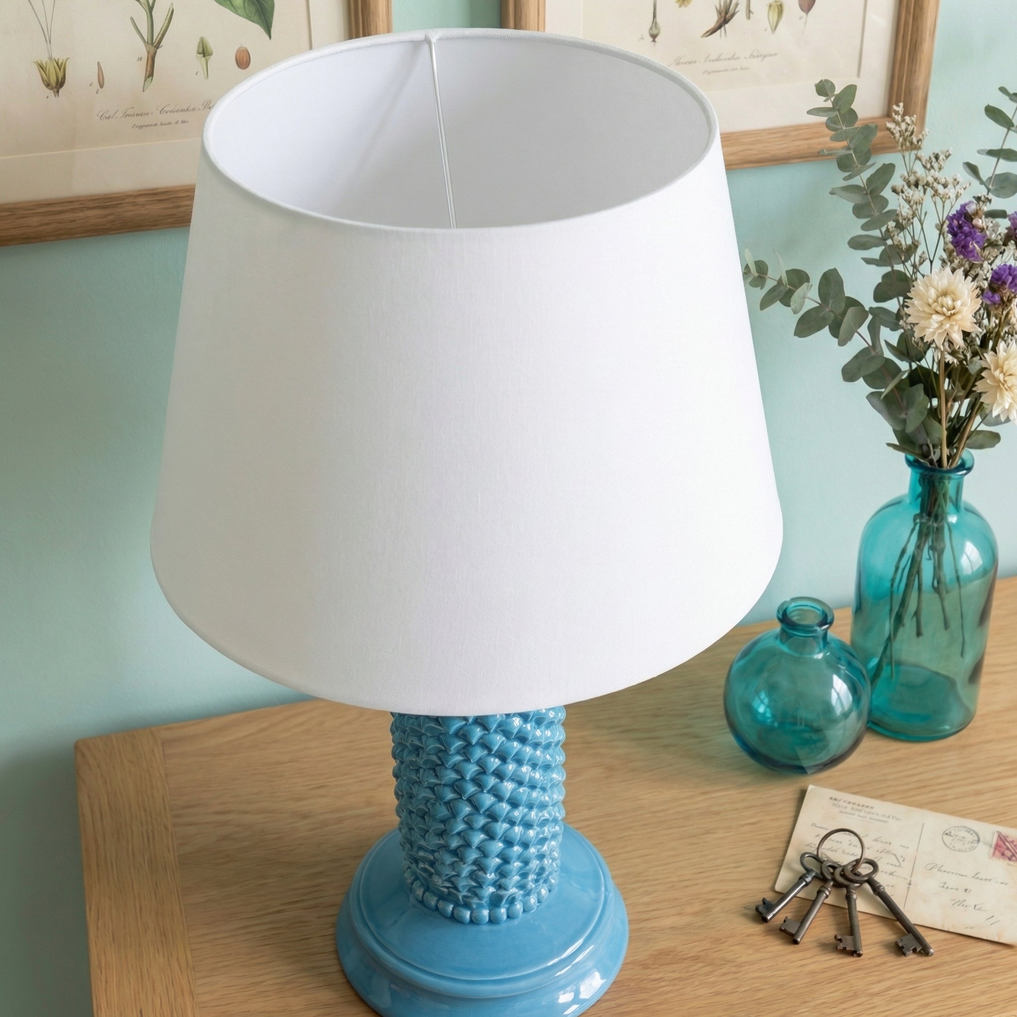Lume Pigna Cilindro in Ceramica di Caltagirone h 60 cm — Turchese