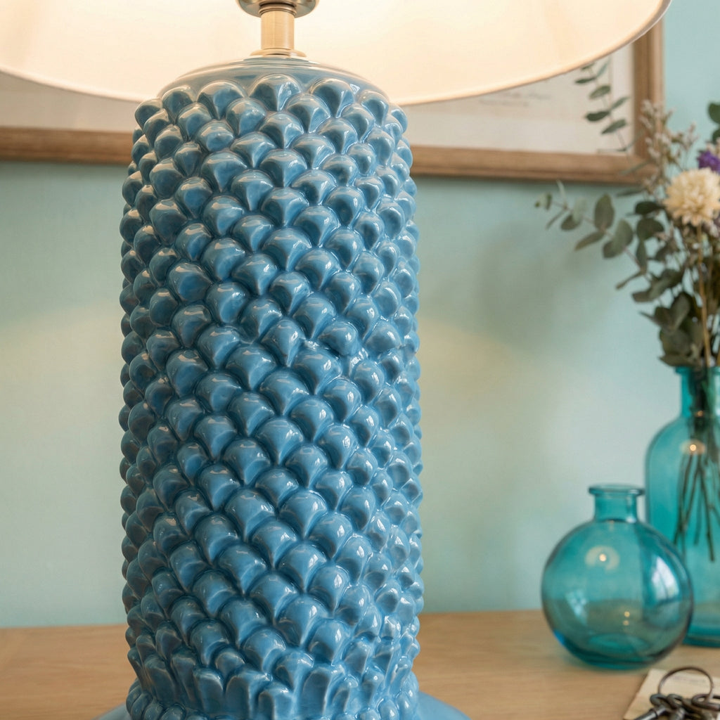 Lume Pigna Cilindro in Ceramica di Caltagirone h 60 cm — Turchese