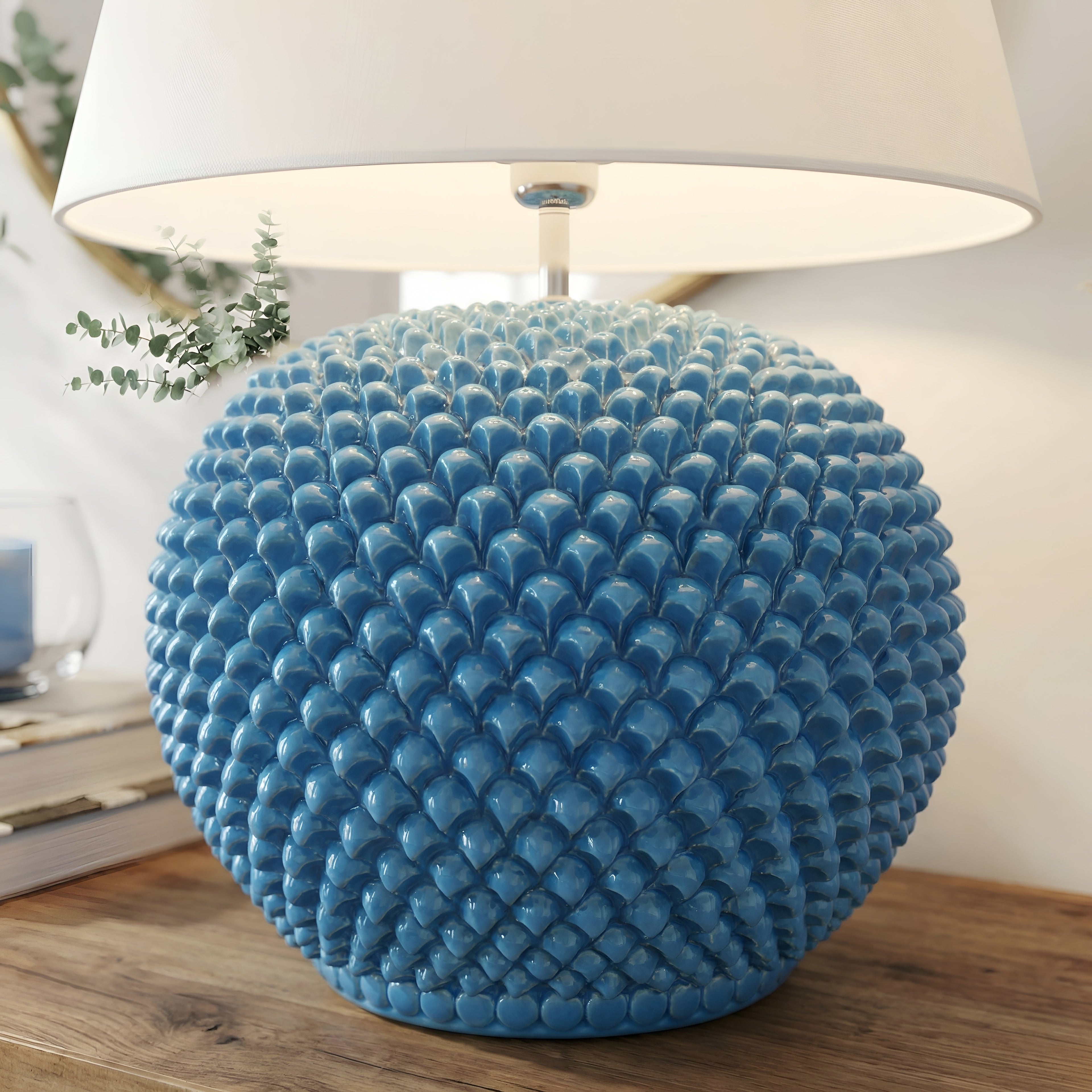 Lume a Palla Pigna in Ceramica di Caltagirone — Turchese