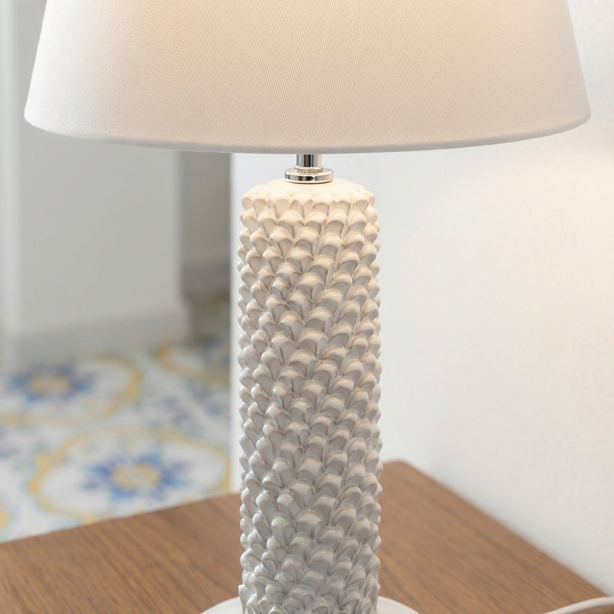 Lume Pigna Cilindro in Ceramica di Caltagirone h 60 cm — White Line