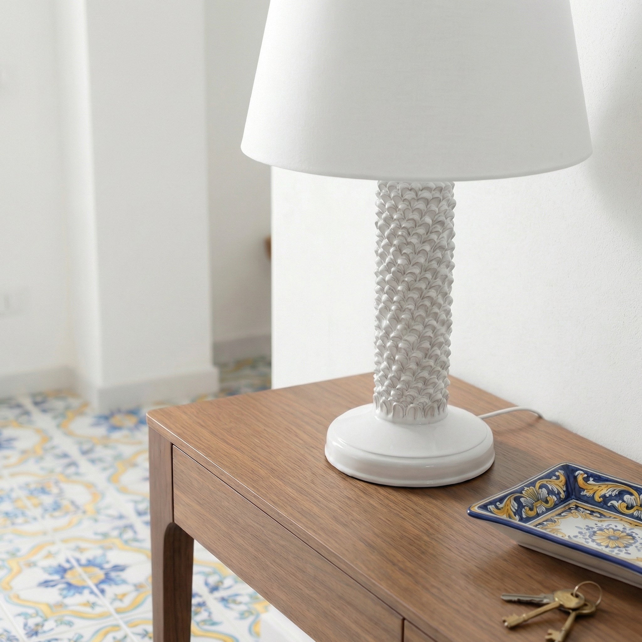 Lume Pigna Cilindro in Ceramica di Caltagirone h 60 cm — White Line