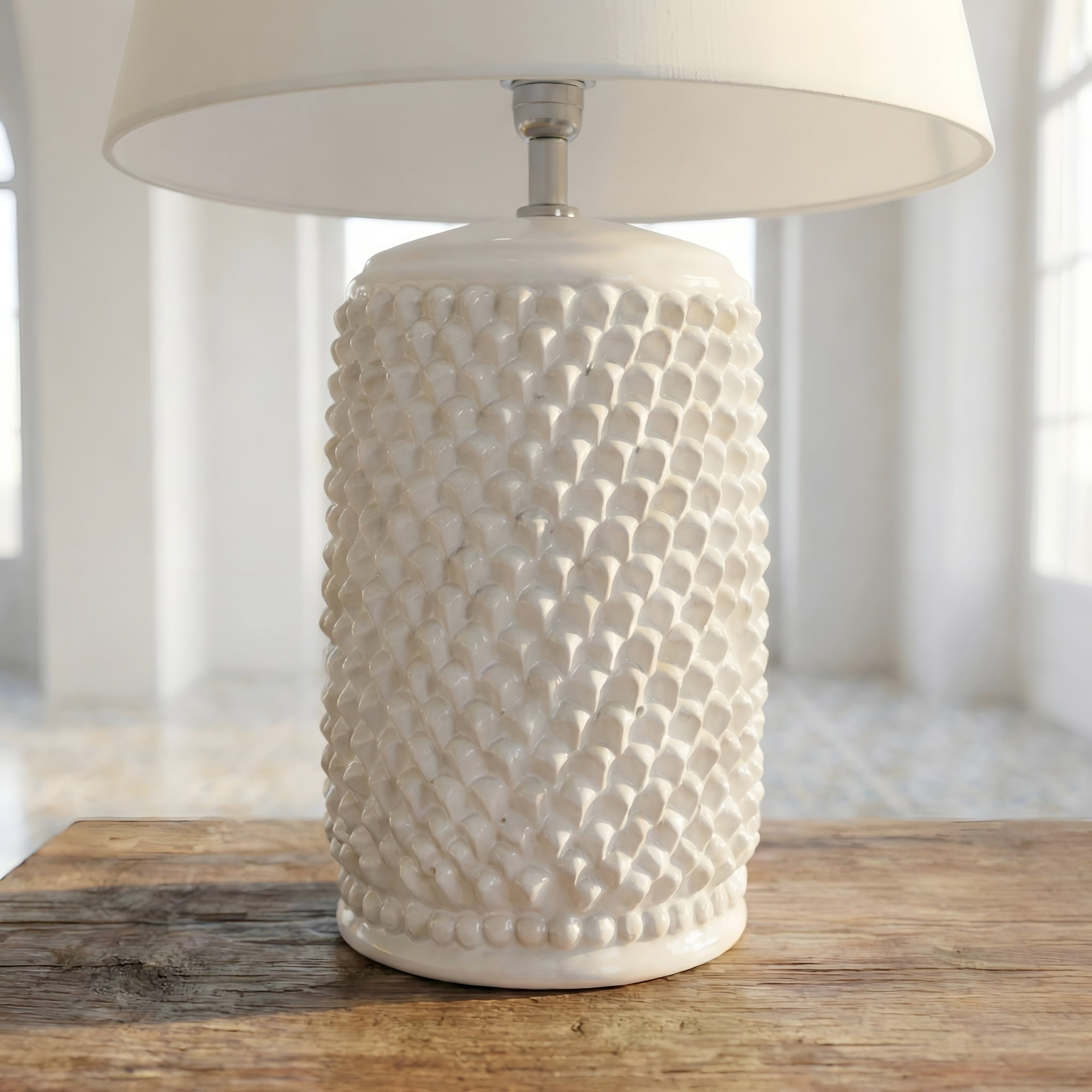 Lume Pigna Cilindro in Ceramica di Caltagirone h 60 cm — White Line