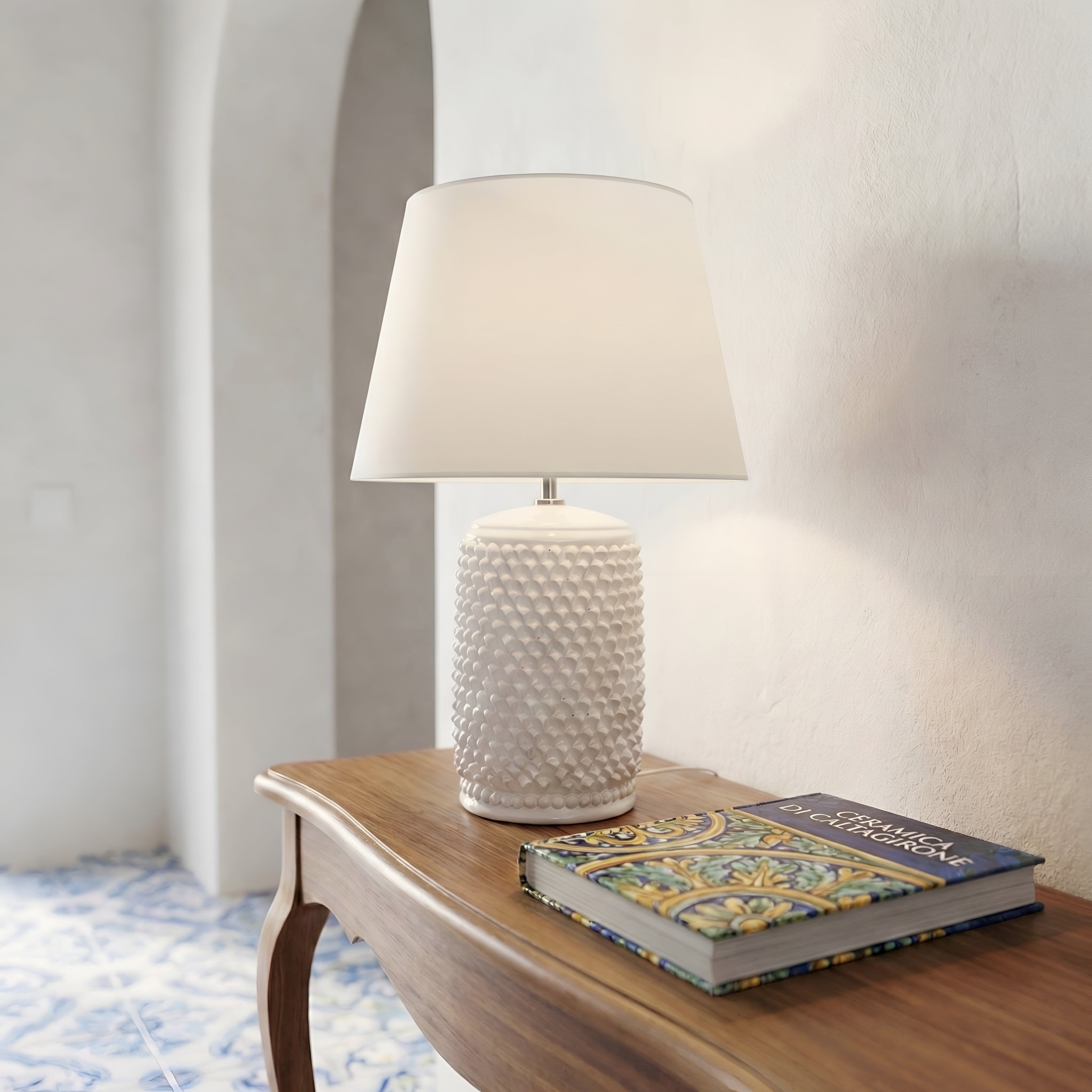 Lume Pigna Cilindro in Ceramica di Caltagirone h 60 cm — White Line
