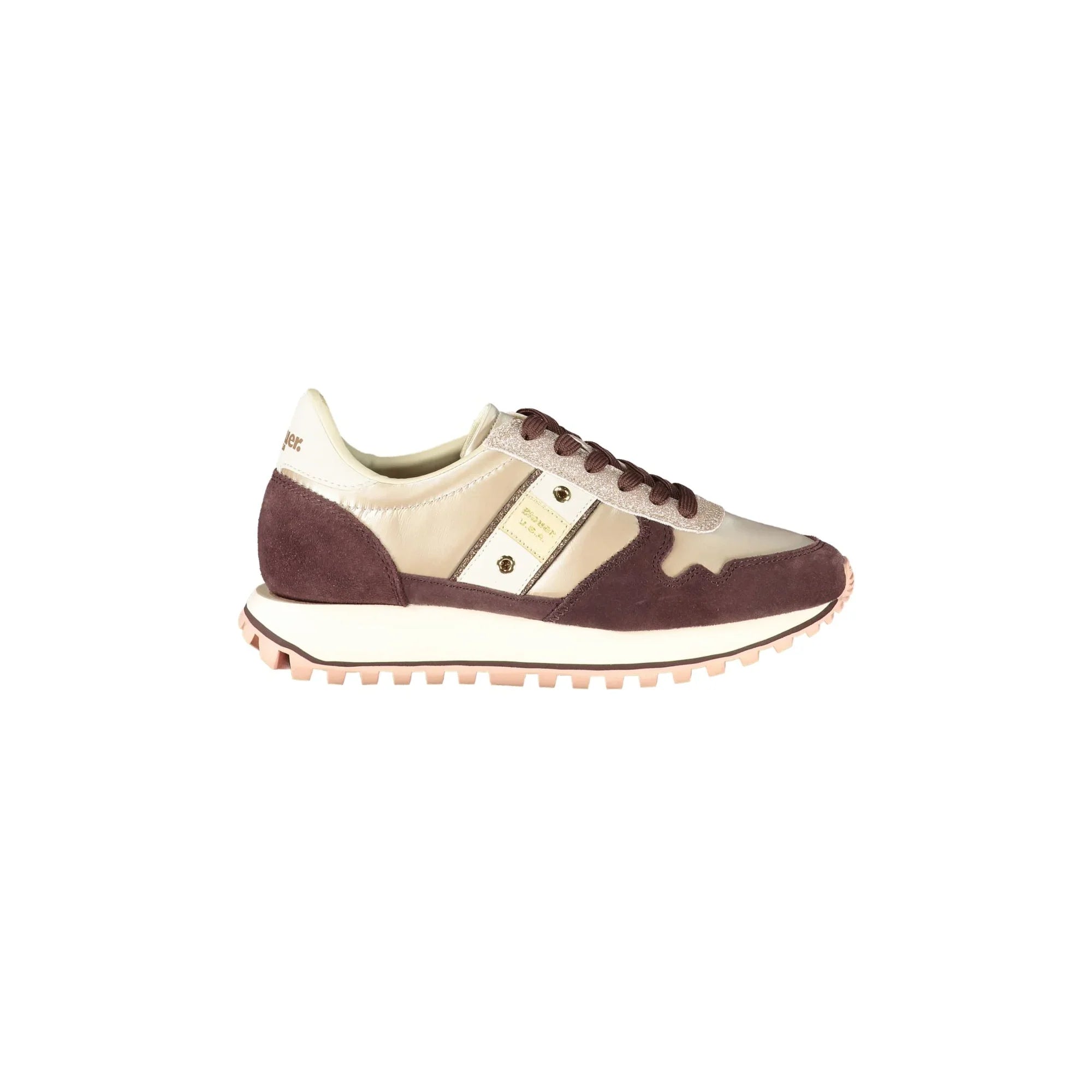BLAUER Women's Beige Sneakers with Laces and Burgundy Details