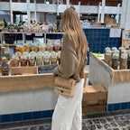 Zera - Borsa Messenger Fatta a Mano in Raffia Naturale Verde Pastello e Ambra