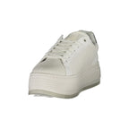 CALVIN KLEIN Scarpe Sneakers Donna Bianche con Zeppa e Dettagli Argento