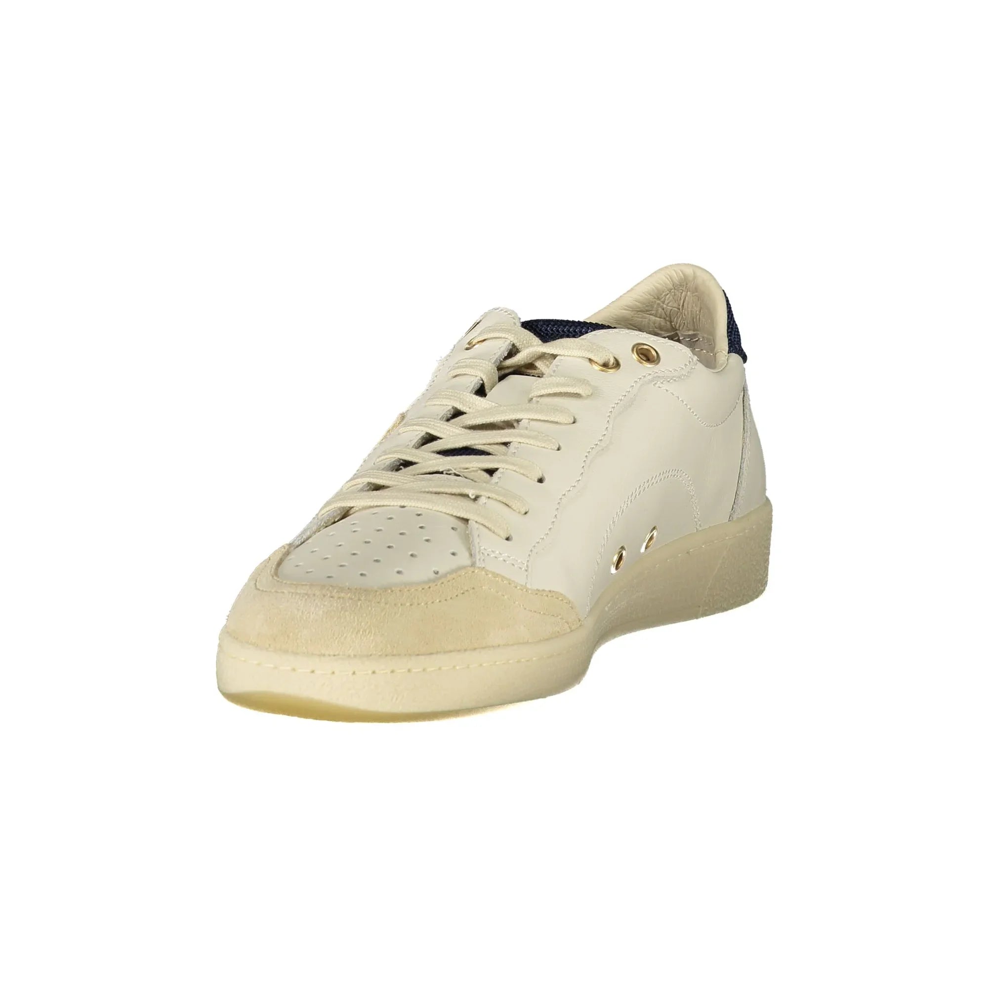 BLAUER Men's White Sneakers with Laces and Blue Details