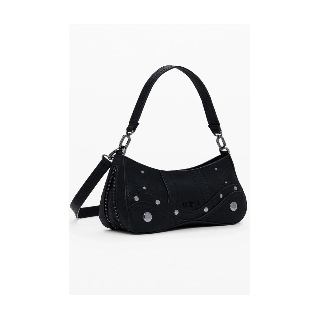 DESIGUAL Women's Black Embroidered Patch Alsacia Shoulder Bag