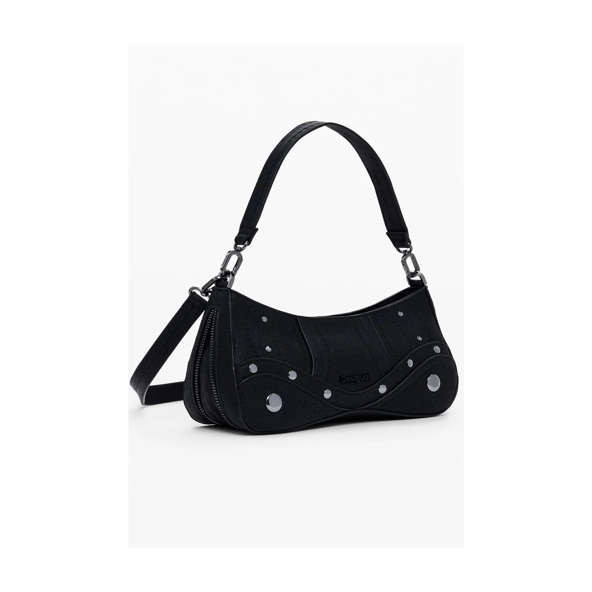 DESIGUAL Women's Black Embroidered Patch Alsacia Shoulder Bag