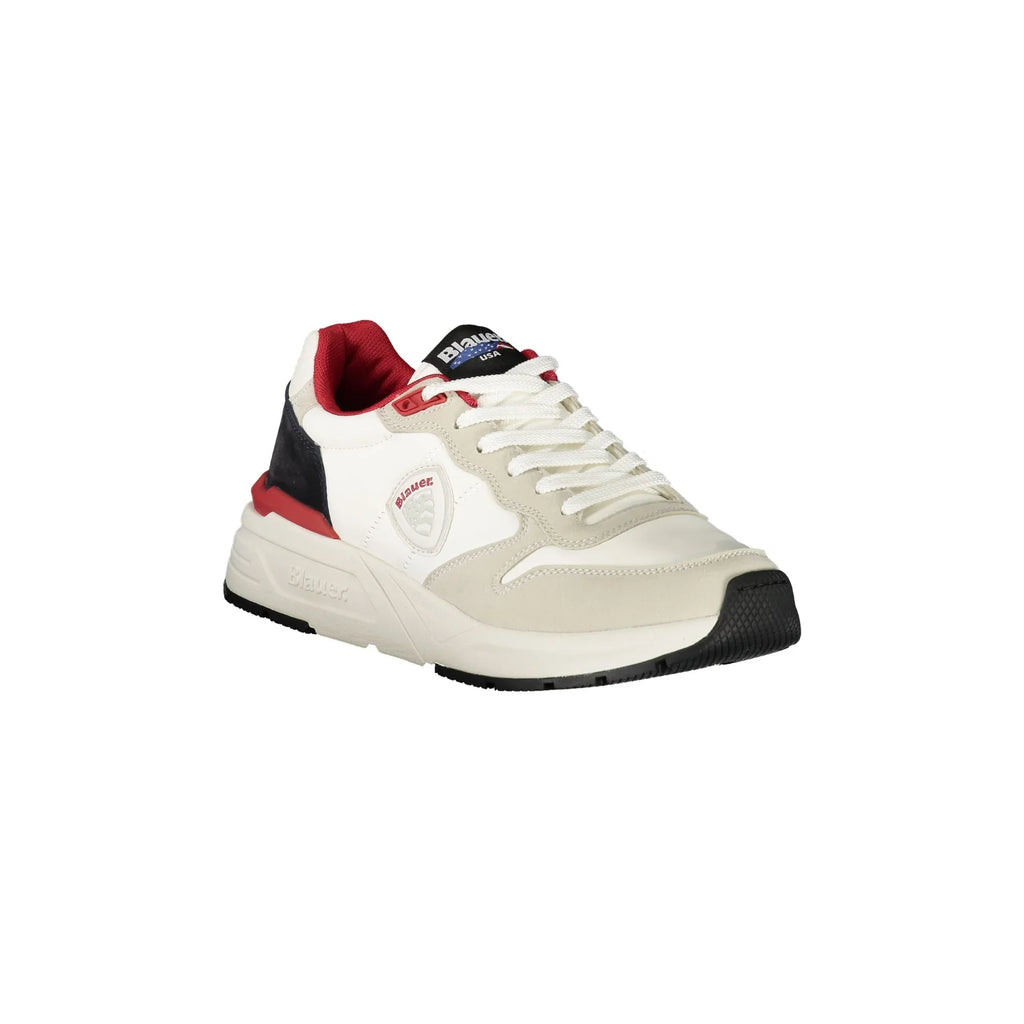 BLAUER Scarpe Sportive Uomo Bianche con Dettagli Rossi e Lacci