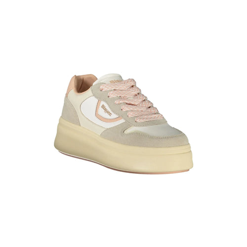 BLAUER Women's White Sneakers with Laces and Cream/Pink Details