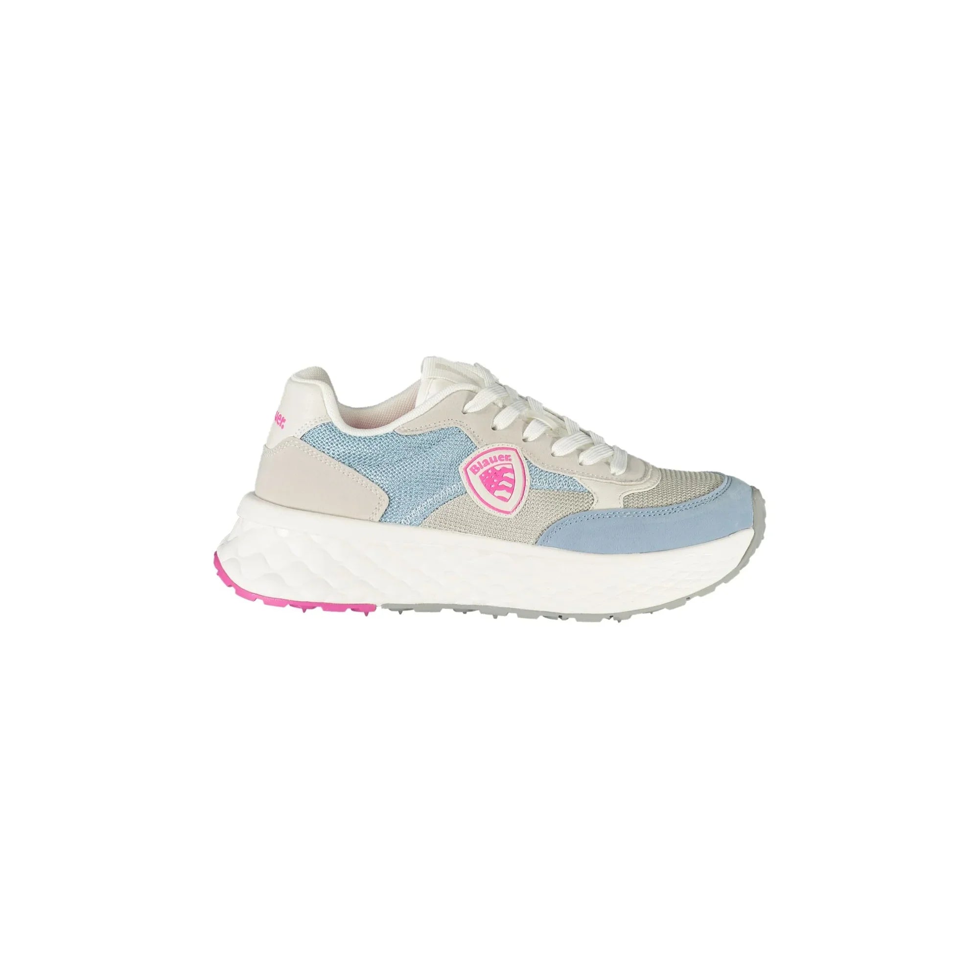 BLAUER Women's Light Blue Sneakers with Laces and White/Fuchsia Details