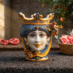 Testa di Moro con Melograni h 25 cm — Donna, Blu e Arancio