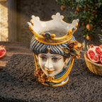 Testa di Moro con Melograni h 25 cm — Donna, Blu e Arancio