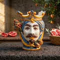 Testa di Moro con Melograni h 25 cm — Maschio Bianco, Blu e Arancio