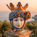 Testa di Moro con Melograni h 40 cm — Donna, Blu e Arancio