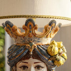Lamp with woman's head, H 70 cm, blue and orange lemons