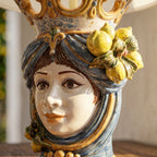 Lamp with woman's head, H 70 cm, blue and orange lemons
