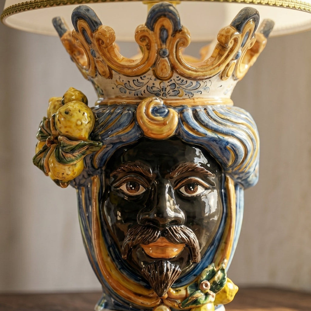 Lamp with head h 70 cm blue and orange lemons Moorish man