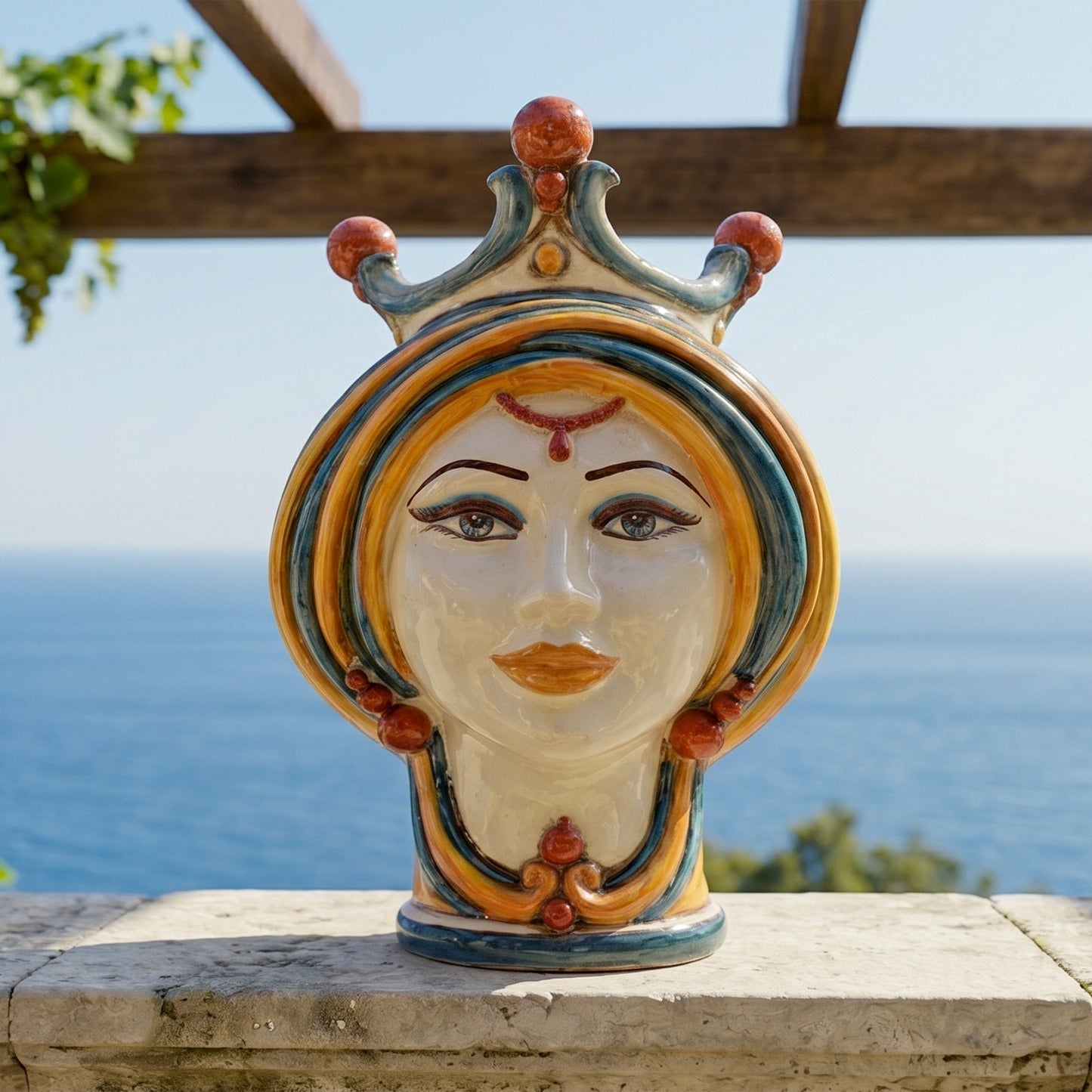 Testa di Moro h 30 cm — Donna, Blu e Arancio