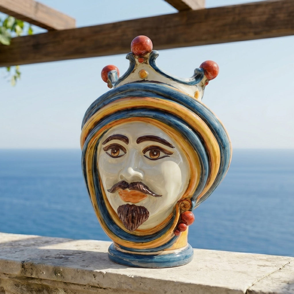 Testa di Moro h 30 cm - Maschio Bianco, Blu e Arancio