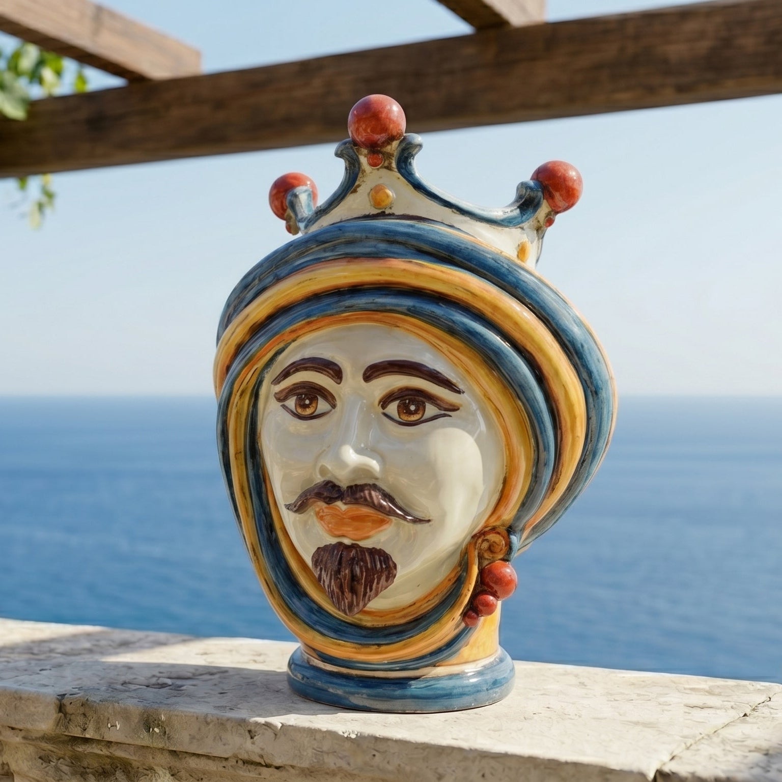 Testa di Moro h 30 cm — Maschio Bianco, Blu e Arancio