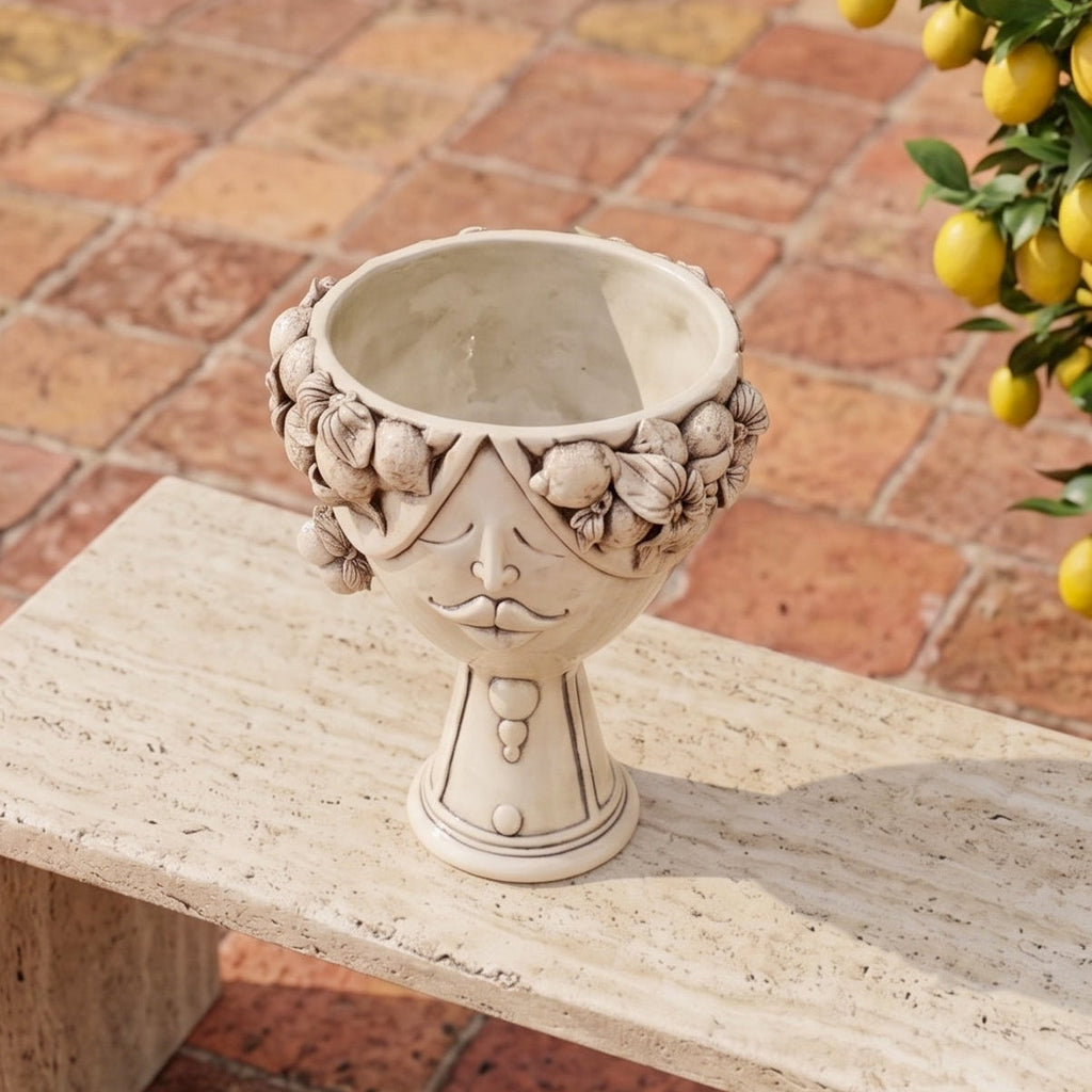 Testa Zahira con Limoni h 30 cm - Donna, Madreperla Antichizzato | Ceramica Caltagirone