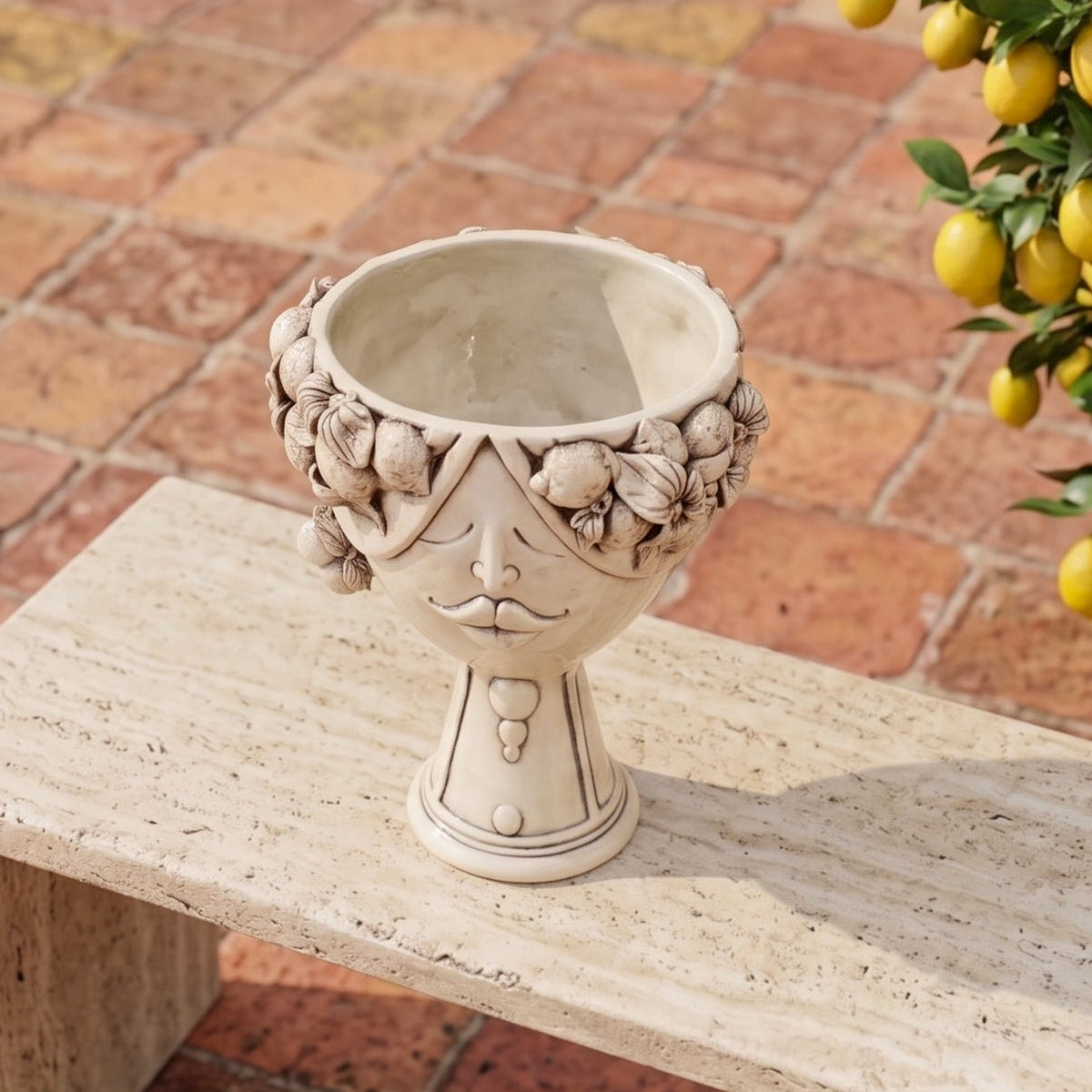 Testa Zahira con Limoni h 30 cm - Donna, Madreperla Antichizzato | Ceramica Caltagirone
